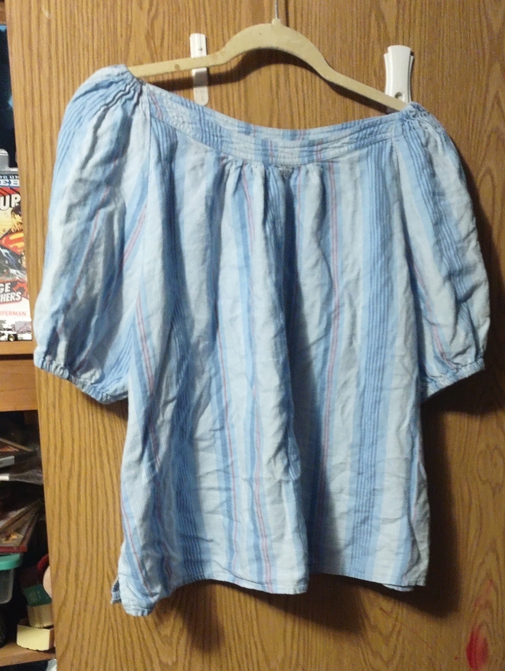 Versona Light Blue Striped Off-Shoulder Blouse